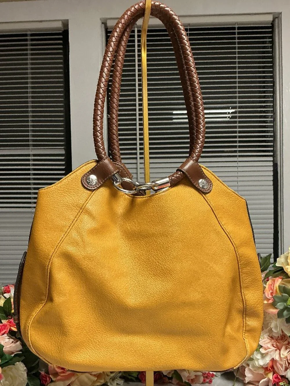Relic Mustard Yellow Hobo Shoulder Bag Brown Braided Handles Y2K